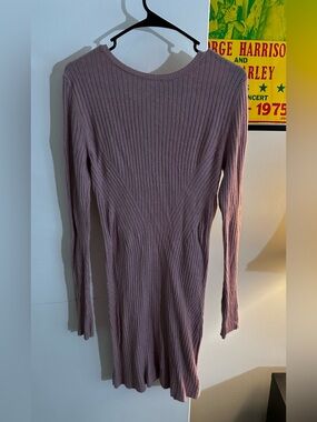 American Eagle Outfitters Ribbed Long-Sleeve Dress in Mauve
